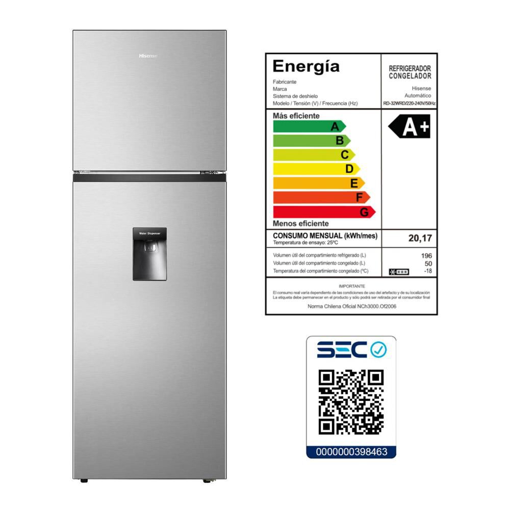 Refrigerador Top Freezer Hisense RD-32WRD / No Frost / 246 Litros / A+ image number 6.0